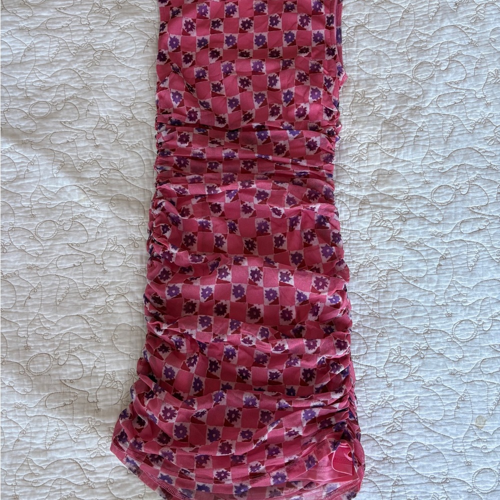Urban Outfitters Mini Dress with Ruched Sides—Pink & Purple - Picture 2 of 8